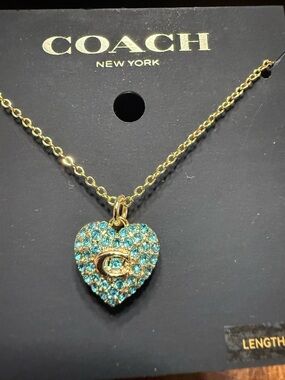 Coach Goldtone Blue Pave'Puffed Heart SIGNATURE C Necklace 382712GLD401 $95